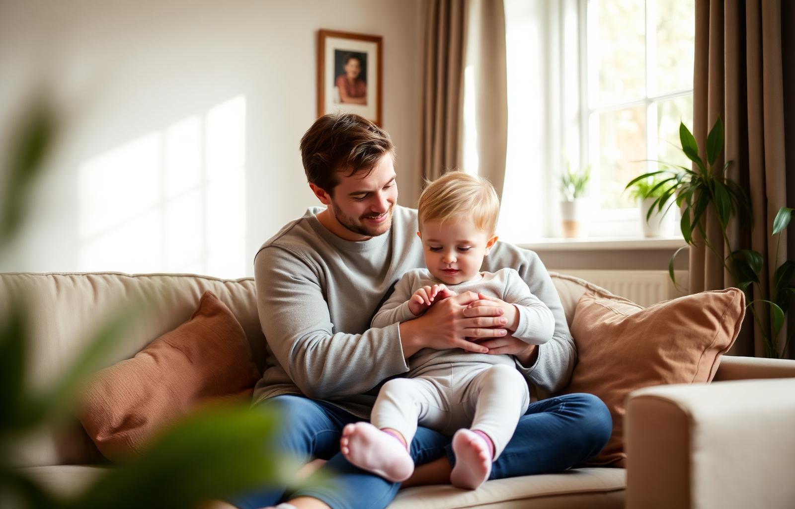 Young parent with child at home